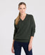 Merino Wool Cashmere Blend V Neck Jumper, Forest Green | Really Wild Clothing | Studio Model Front Close up