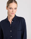 Silk Cotton Cashmere Blend Knitted Shirt, Navy | Really Wild Clothing | Model Detail