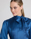 Cara Pleat Front Liberty Silk Blouse, Lagoon Blue | Really Wild Clothing | Studio Model Bow Detail