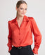 Beatrice Liberty Silk Satin Collar Shirt, Red | Really Wild Clothing | Studio Model Front Close up