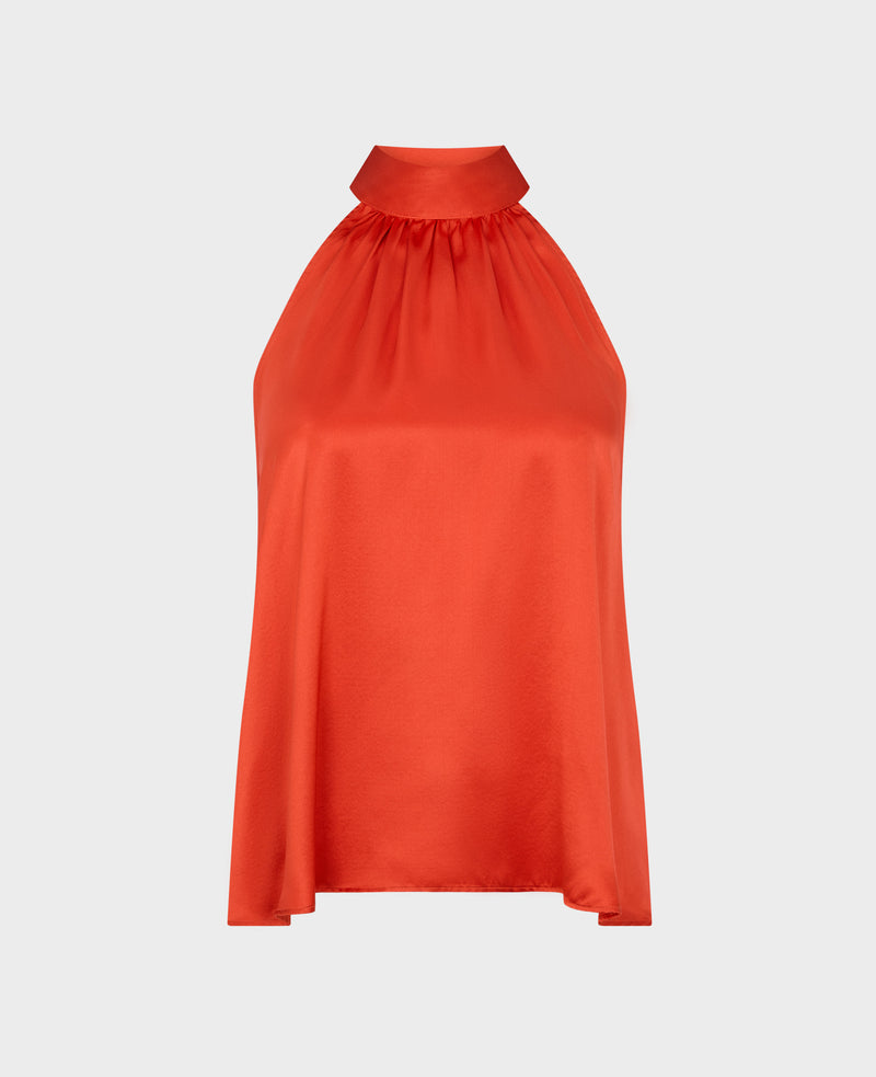 Beatrice Silk Satin Tie Neck Blouse