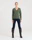 Wool Cashmere Blend Fleck V Neck Jumper, Green | Really Wild Clothing | Studio Model Front Full