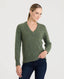 Wool Cashmere Blend Fleck V Neck Jumper, Green | Really Wild Clothing | Studio Model Front Close up