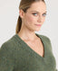 Wool Cashmere Blend Fleck V Neck Jumper, Green | Really Wild Clothing | Studio Model Close up