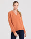 Wool Cashmere Blend Fleck V Neck Jumper, Orange | Really Wild Clothing | Studio Model Front Close up