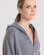 Cashmere Hoodie, Grey | Really Wild Clothing | Studio Model Close up