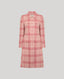 The Lady Check Wool Coat In Pink with covered buttons and patch pockets.