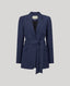 Olivia Wool Linen Tie Belted Jacket In Denim with back vent and corozo buttons.