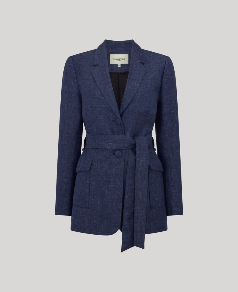 Olivia Wool Linen Tie Belted Jacket