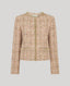 Cropped and boxy Cece Boucle Jacket In Rose Check with corded hook and eye fastening, fringed hem and neckline detail. 