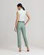 Model wearing the Jackie Wool Silk Turn-up Trousers in sea greenâ€”a modern take on traditional country wear, crafted from a luxurious blend of wool, silk, and linen, designed to stand out on a cold winter's day. Back view paired with the Jackie Wool Silk Jacket.
