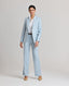 Tania Wool Blend Straight relaxed fit Trousers In Blue Check with hook and eye closure and pleat front detail with matching Tania wool blend single breasted longline jacket.