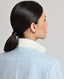 Close-up of back of model wearing the Tania Wool Blend Jacket in Blue Check, featuring the under collar melton.