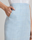 Side pocket detail of the Tania Wool Blend Pencil Skirt In Blue Check.