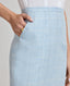 Side pocket detail of the Tania Wool Blend Pencil Skirt In Blue Check.