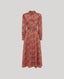 Sidney Paisley Liberty Silk Shirt Dress In Fiery Red Orange with mother of pearl buttons.