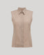 Front view of our Diane Sleeveless Collared Shirt in Taupe, crafted from 100% pure new wool. This versatile wardrobe staple can be elevated with formal tailoring or styled for everyday wear with denim and knitwear.