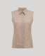 Front view of our Diane Sleeveless Collared Shirt in Taupe, crafted from 100% pure new wool. This versatile wardrobe staple can be elevated with formal tailoring or styled for everyday wear with denim and knitwear.