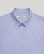 Pointed cotton and white button detail of the Emma Cotton Fitted Shirt in blue.