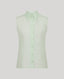 Eva Sleeveless Collared Shirt in aqua marine with side split, pointed collar, bound armholes and white buttons. 