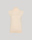 Front view of the Sharon Roll Neck Tank in Ivory, a fine-gauge sleeveless knit with a roll neck. Features fully fashioned armholes and a backward-fashioned shoulder design. 