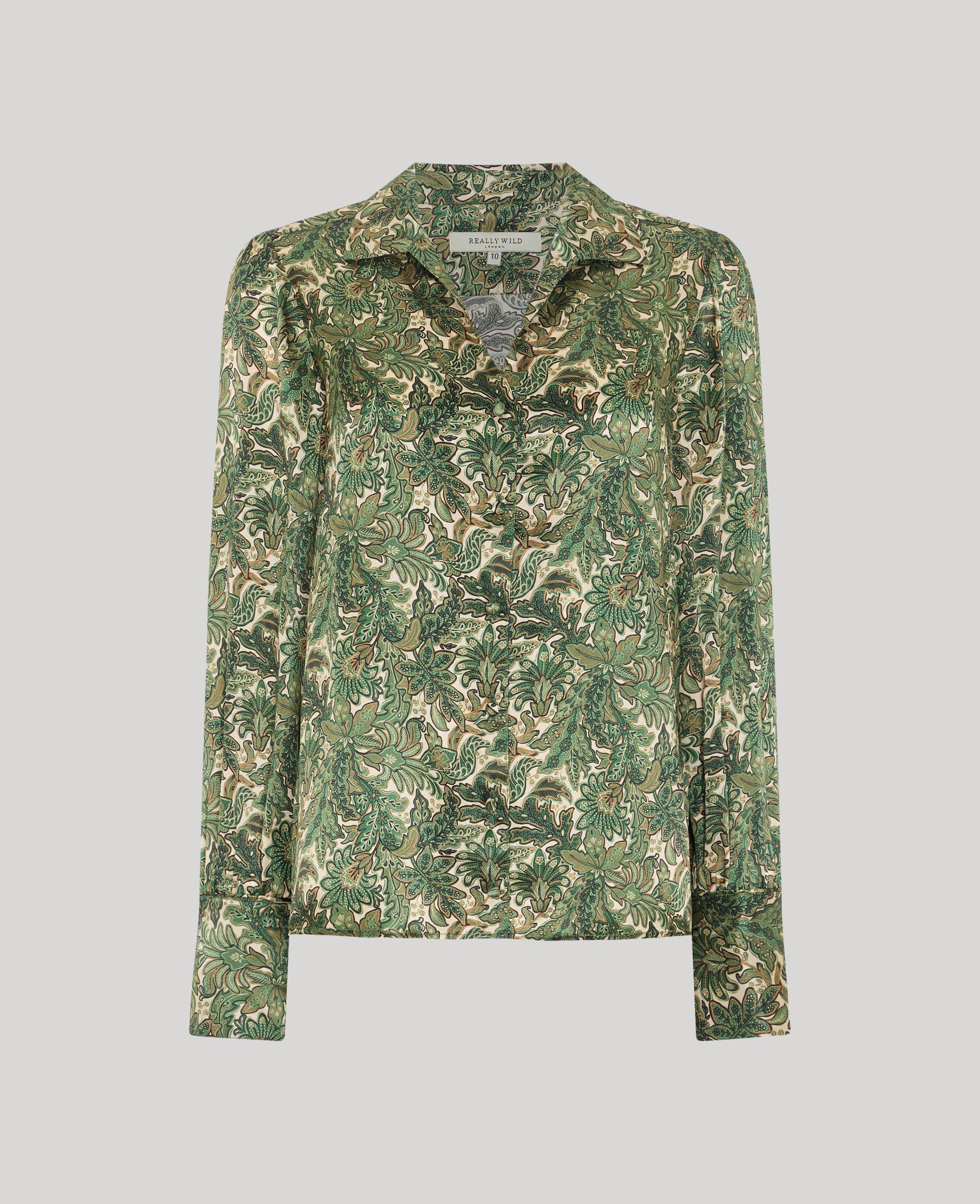 Oak Print Silk Open Neck Shirt