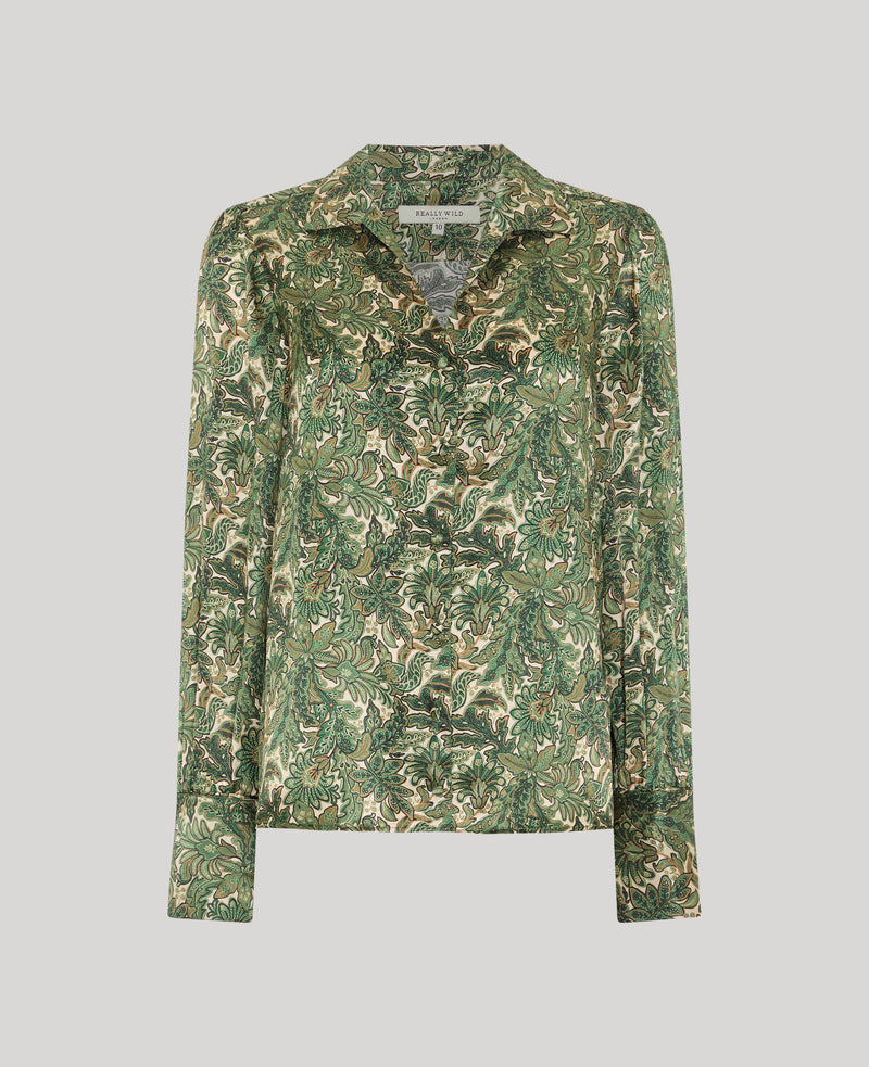 Oak Print Silk Open Neck Shirt