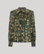 Plumage Feather Print Silk Fixed Tie Neck Blouse