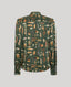 Plumage Feather Print Silk Fixed Tie Neck Blouse