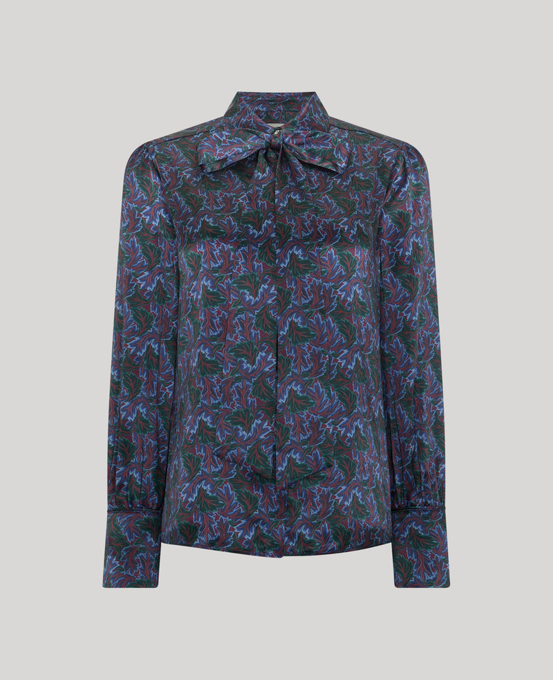 Birch Print Silk Detachable Tie Neck Blouse