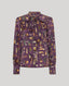 Plumage Feather Print Silk Fixed Tie Neck Blouse