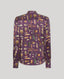 Plumage Feather Print Silk Fixed Tie Neck Blouse