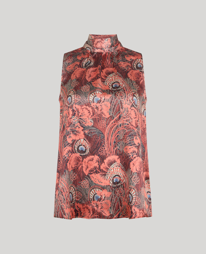 Peacock Silk Tie Neck Blouse