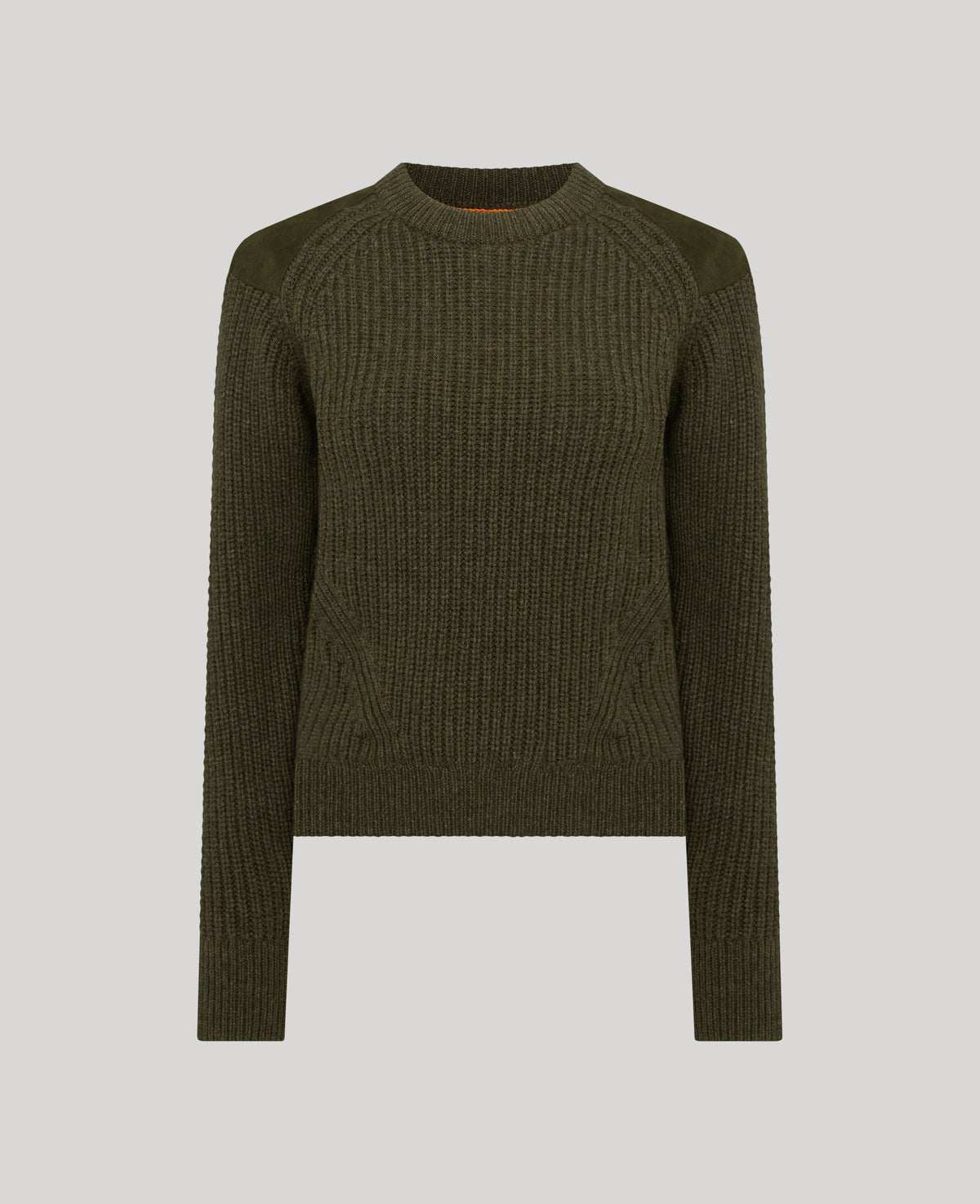 Lambswool Ribbed Round Neck Sweater Alcantara Patches