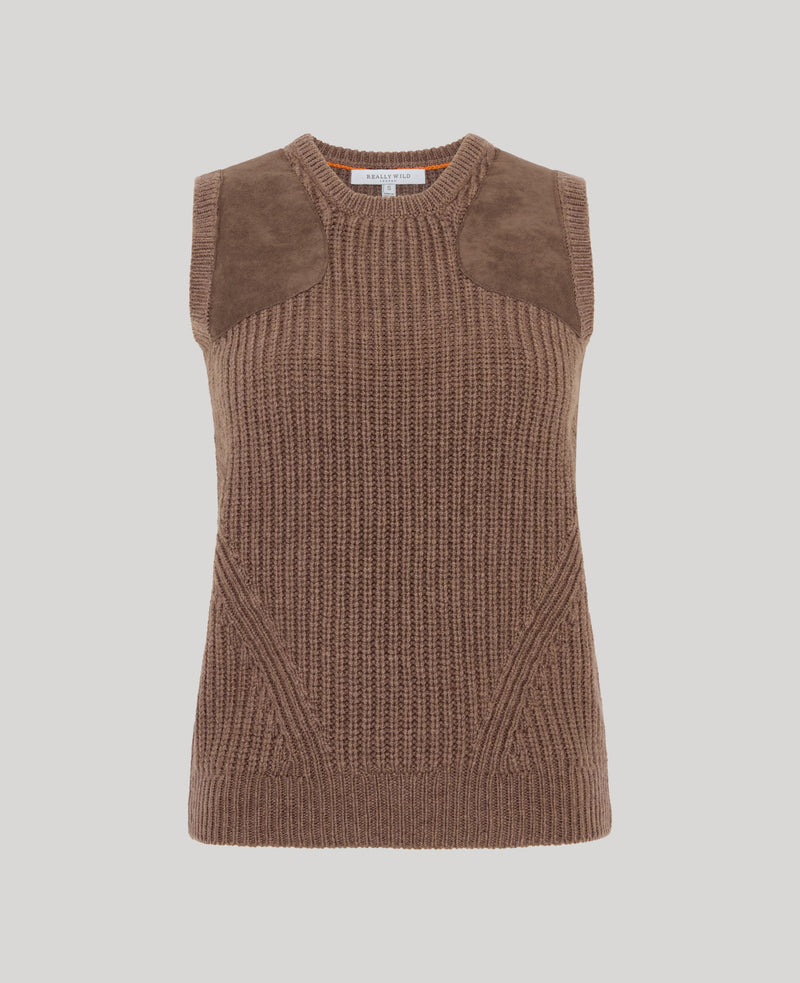Lambswool Crew Neck Tank with Alcantara Patches
