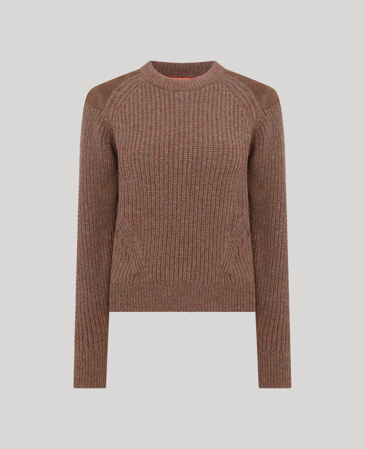 Lambswool Ribbed Round Neck Sweater Alcantara Patches