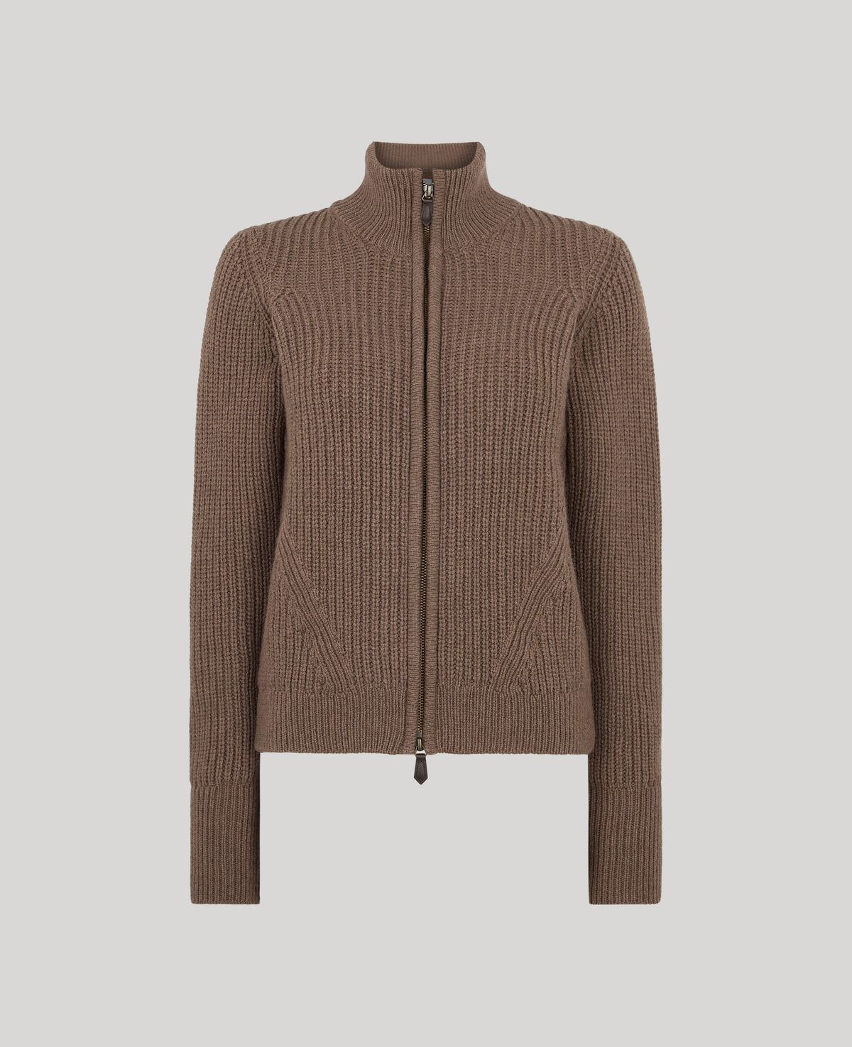 Lambswool Ribbed Zip Up Alcantara Patches