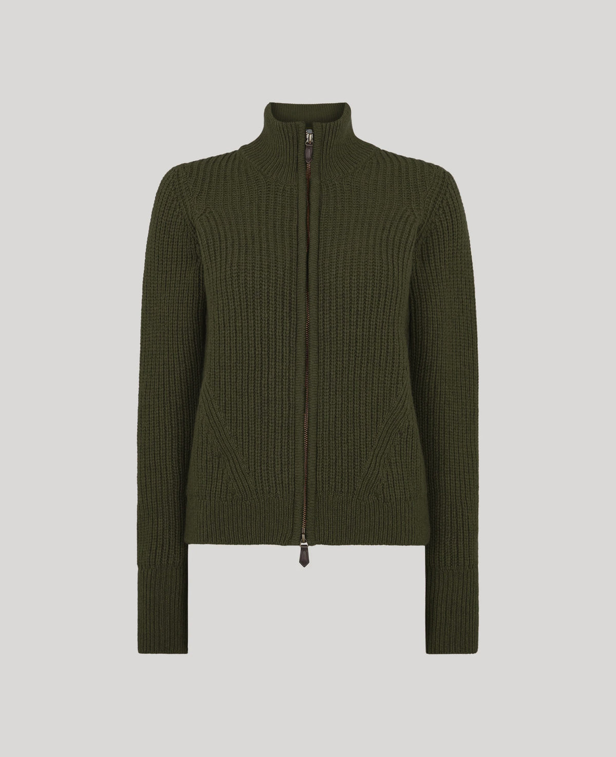 Lambswool Ribbed Zip Up Alcantara Patches