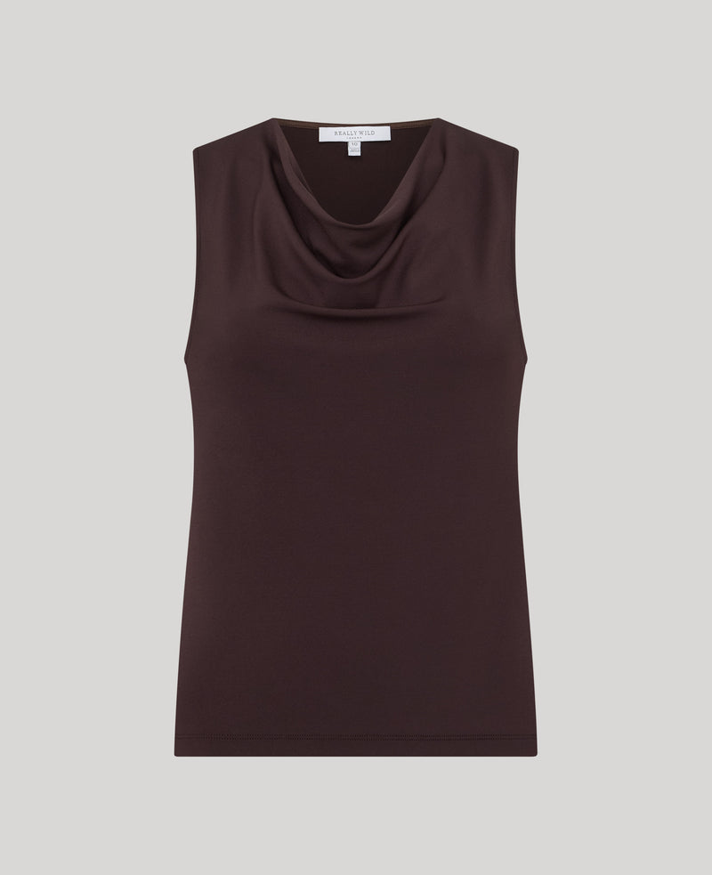 Eton Jersey Sleeveless  Cowl Neck Blouse