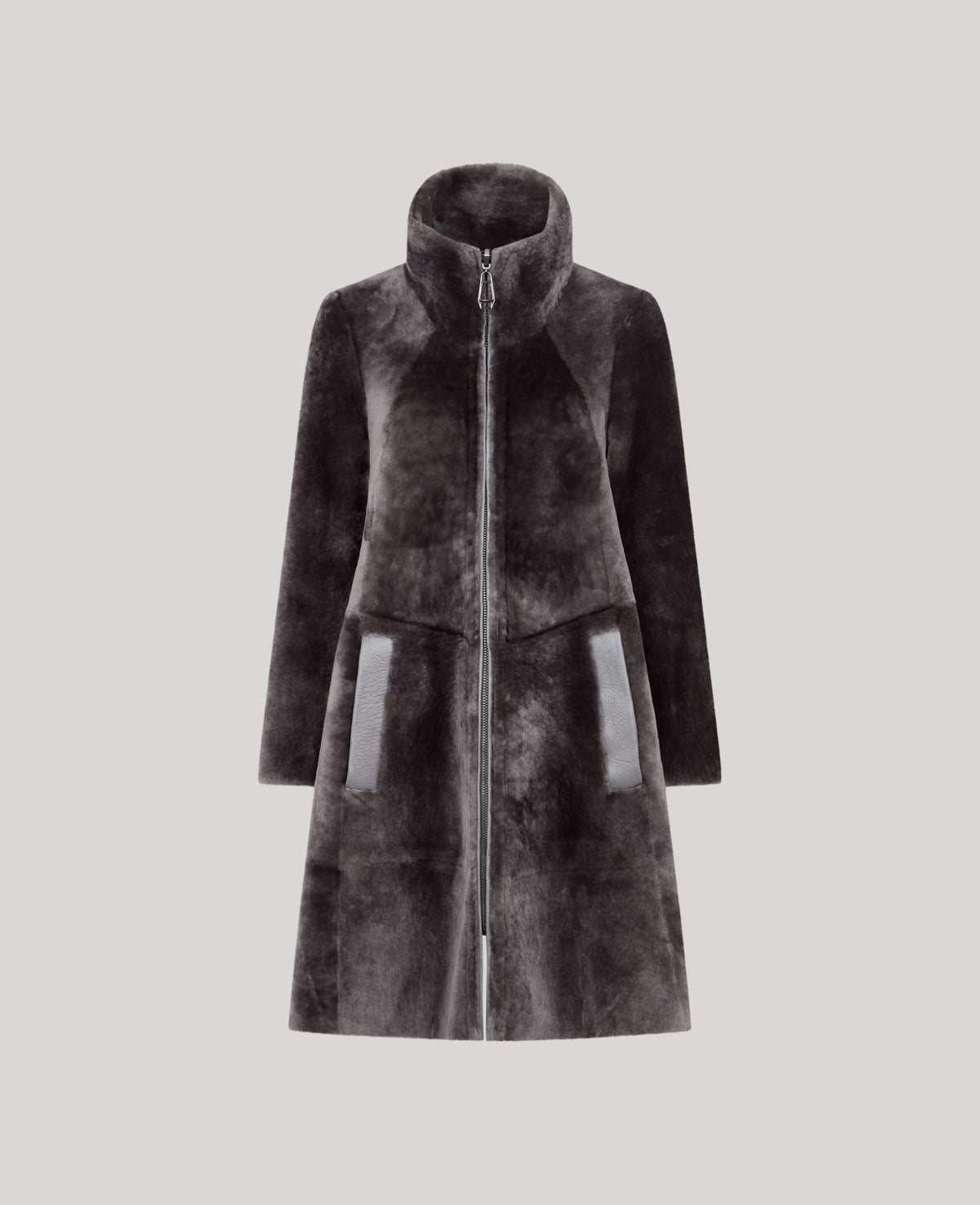 Reversible Shearling Long Zip Swing Coat