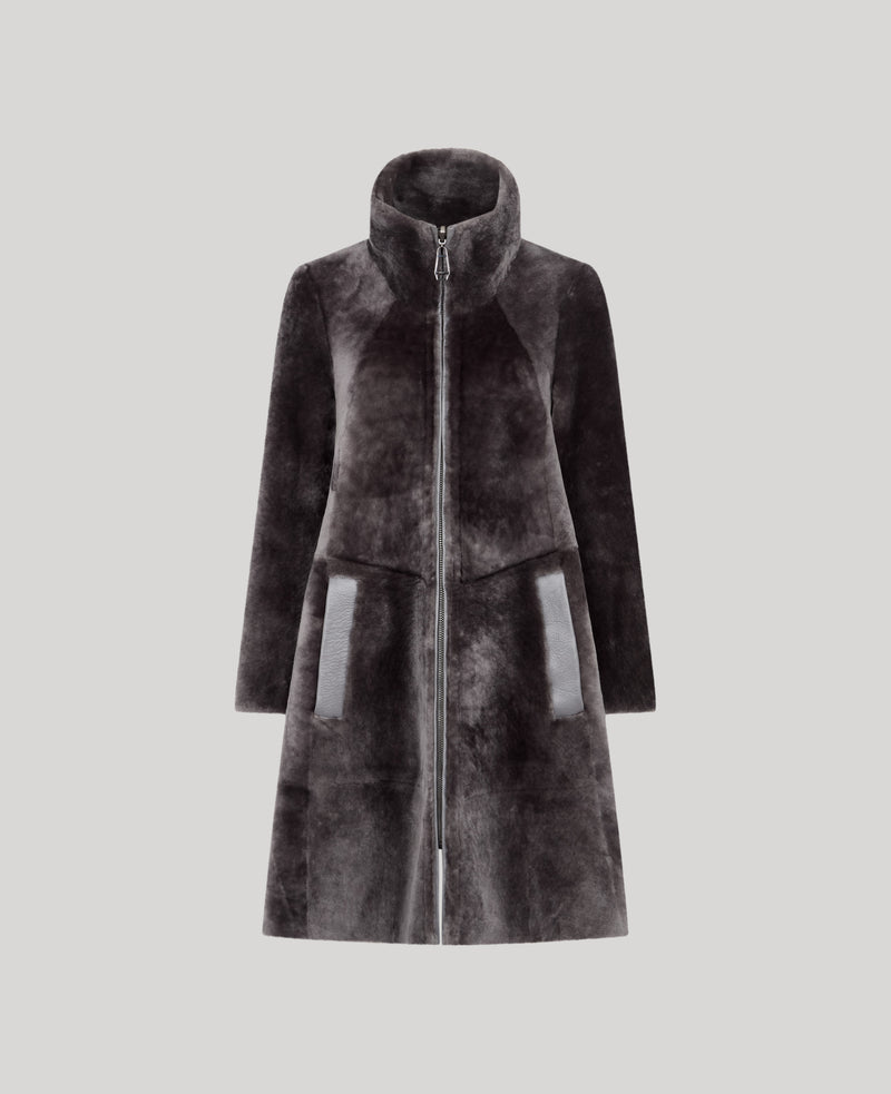 Reversible Shearling Long Zip Swing Coat