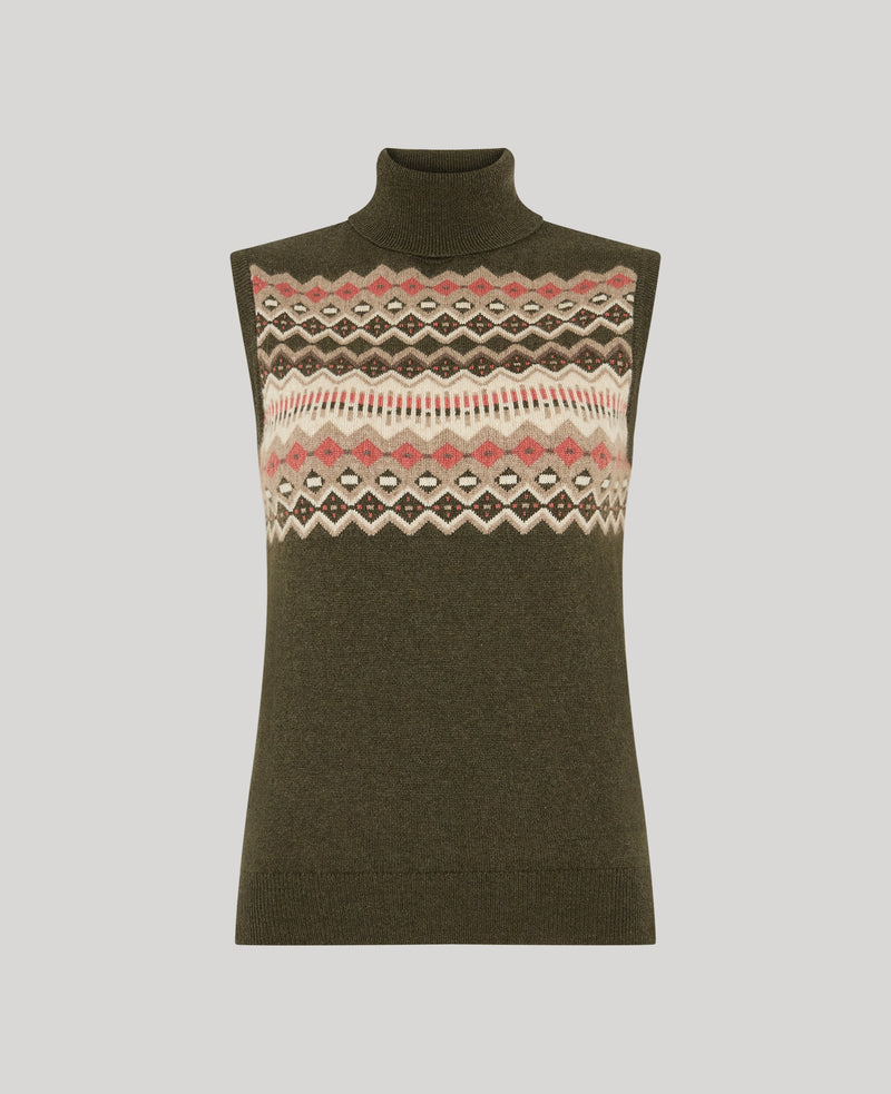 Fairisle Cashmere Roll Neck Tank