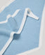 Light blue scarf with white trim on a white background