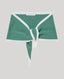 Green cashmere with white trim on a light gray background