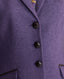 Close-up on leather buttons on Barnsley Merino Wool Jacket in Purple 