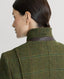 Leather collar detail on back of Blenheim Tweed Country Jacket in Moss Green Check 