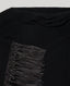 Black cape with fringed detail on a light gray background