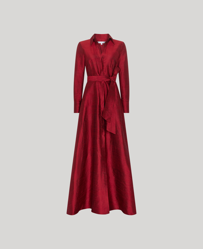 Maria Open Neck Shantung Silk Gown