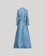 Blue dress with a belt on a light gray background