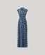 Tie neck blue butterfly print maxi dress